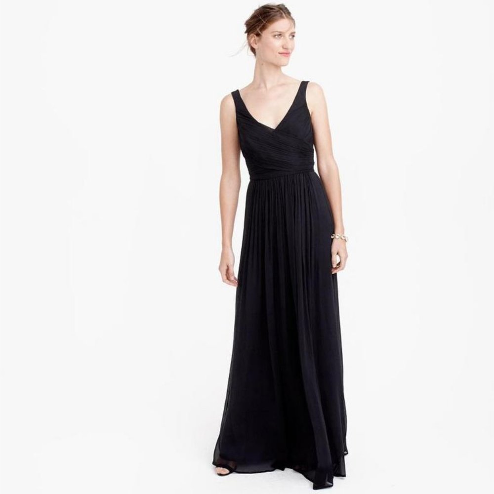 J. Crew Anabel Long Dress in Black Silk Chiffon